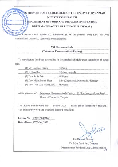 Manufacturing Licence for Oral Products