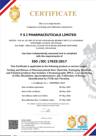 ISO/IEC 17025:2017 Certificate